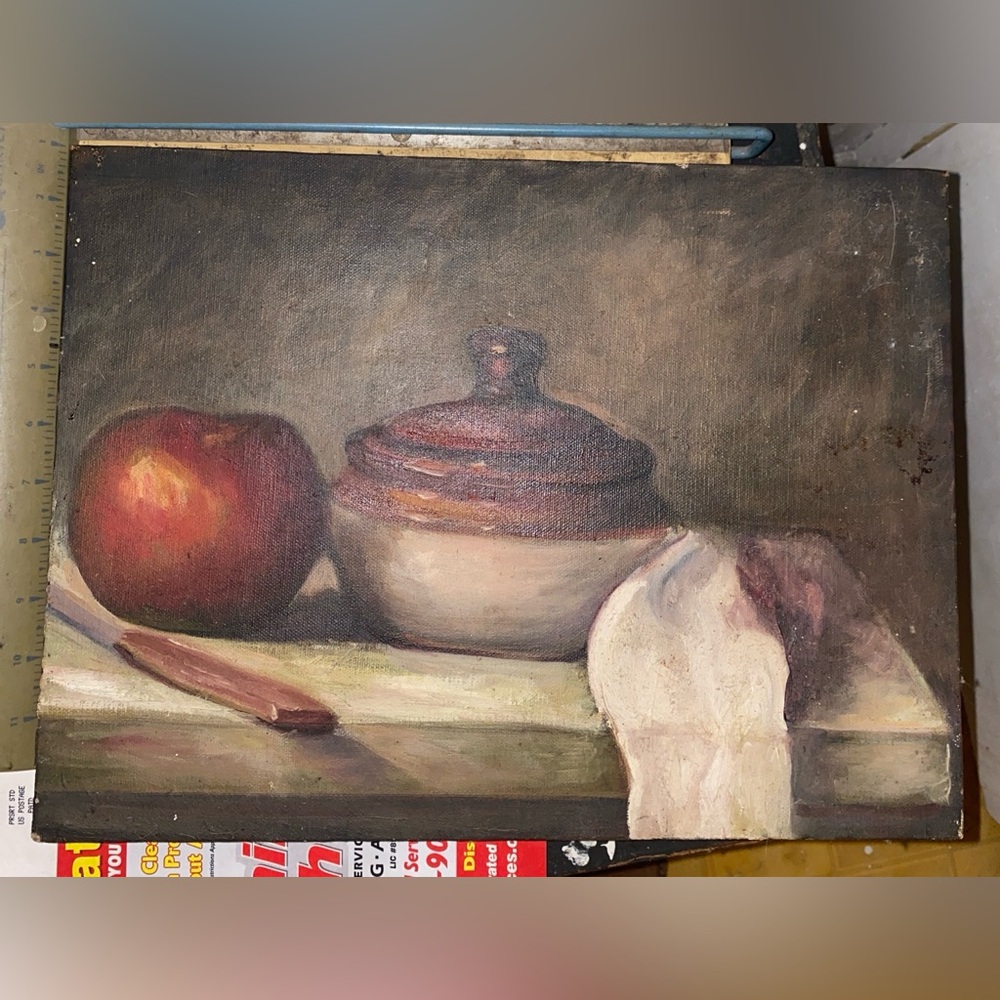 This appears to be an original oil painting of a still life.